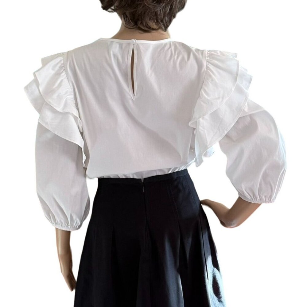 Y2K Express Womens Sz Small White Ruffle 3/4 Sleeve Blouse Feminine Cottage Core - Picture 2 of 10